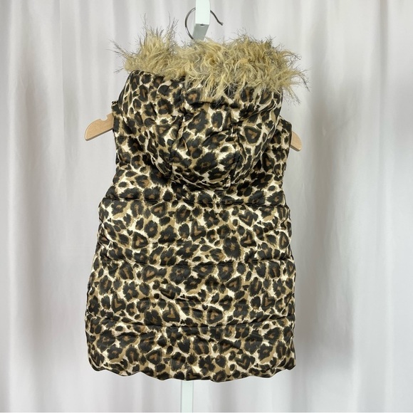 Children's Place XS Size 4 Sequin Animal Print Faux Fur Puff Vest Zipper Puffer - Picture 3 of 8